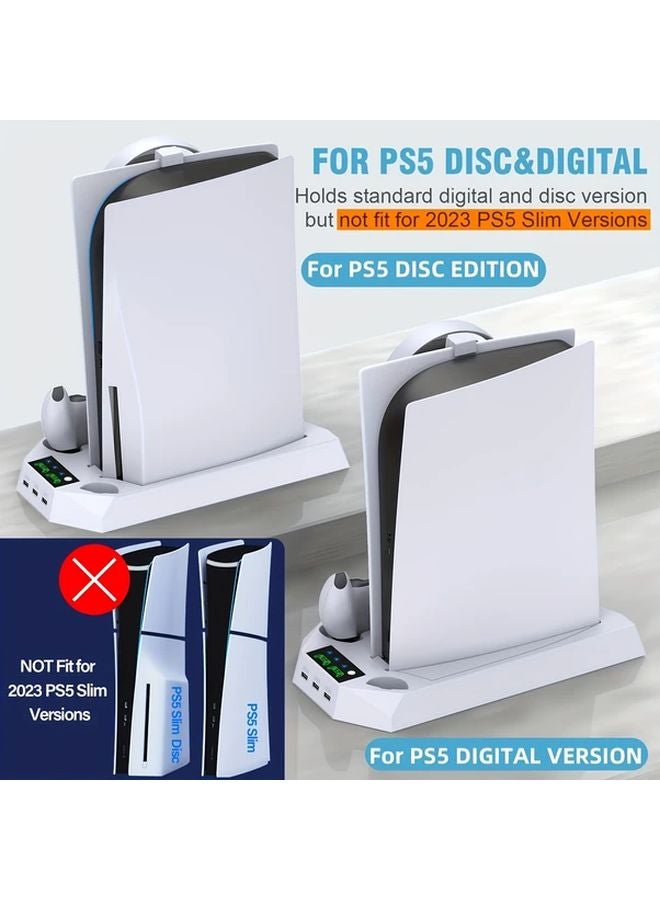 White PS5 Stand With Cooling Fan Dual Controller Charger And Headset Holder For PS5 Slim Console - Image 5